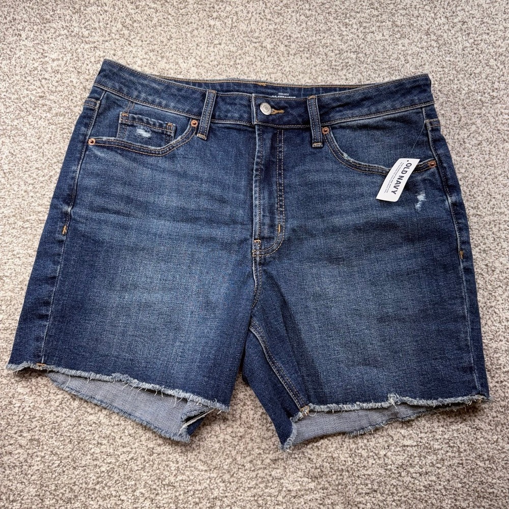 NWT Women's Old Navy Medium Wash Blue High-Rise OG Straight Denim Shorts Size 12